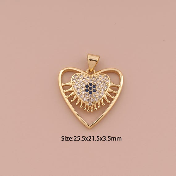 18K Gold Heart Charms,CZ Pave Minimalist Charms Pendants,Heart Charm for DIY Jewelry Making Supply