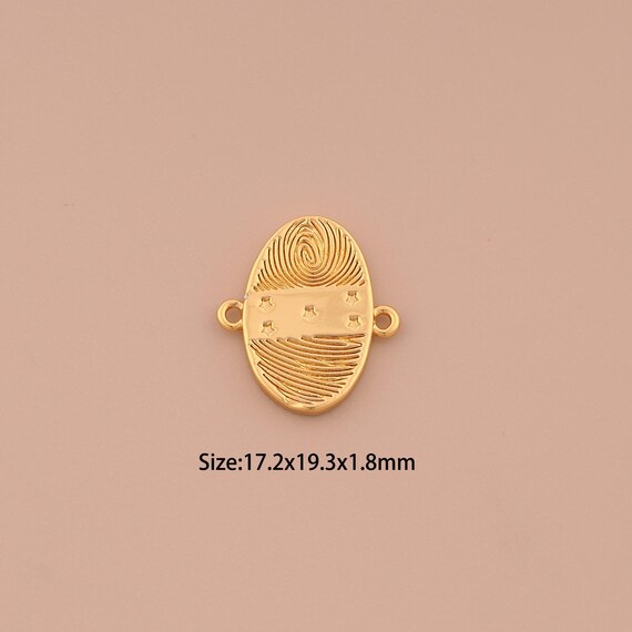 18K Gold Fingerprint Connector,CZ Pave Star Connector Charms,Oval Connector for DIY Jewelry Making Supply
