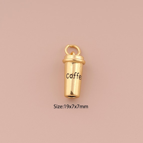 18K Gold Coffee Cup Charms,CZ Pave Minimalist Charms Pendants,Coffee Charm for DIY Jewelry Making Supply