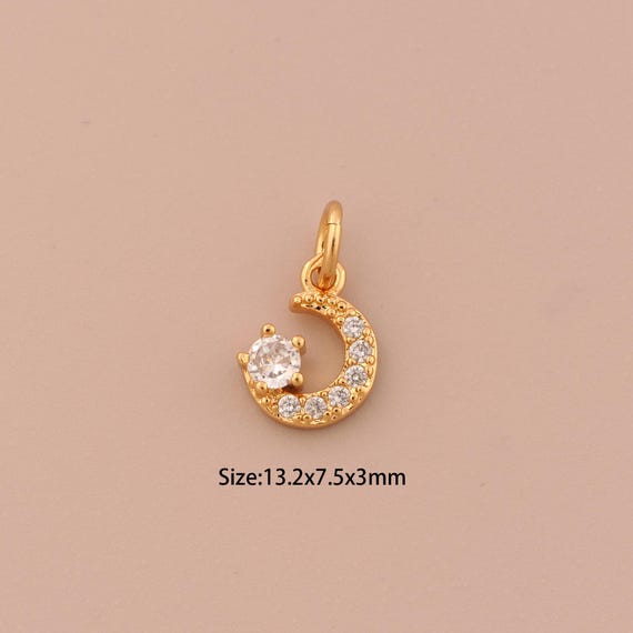 18K Gold Mini Crescent Moon Charms,CZ Pave Celestial Charms Pendants,Moon Charm for DIY Jewelry Making Supply