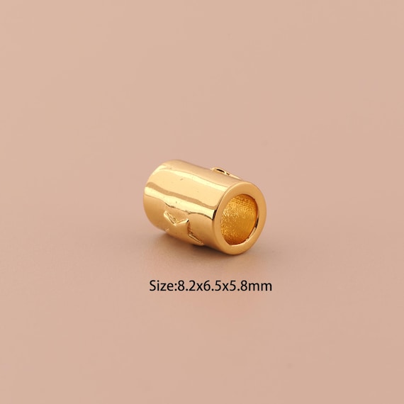 18K Gold Tube Spacer Bead,CZ Pave Minimalist Bead,Large Hole Bead for DIY Jewelry Making Supply