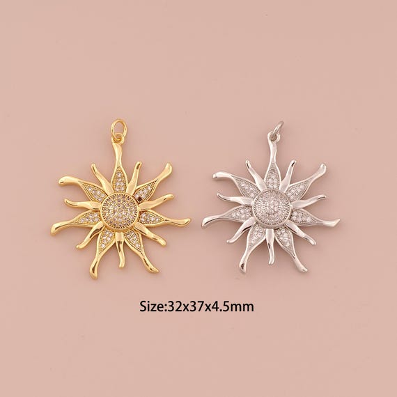 18K Gold Sun Charms,CZ Pave Minimalist Charms Pendants,Sun Charm for DIY Jewelry Making Supply