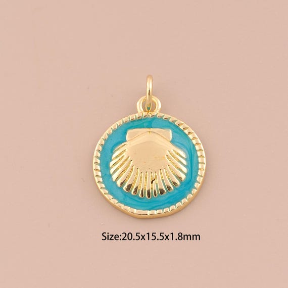 18K Gold Shell Charms,Enamel Round Charms Pendants,Shell Charm for DIY Jewelry Making Supply