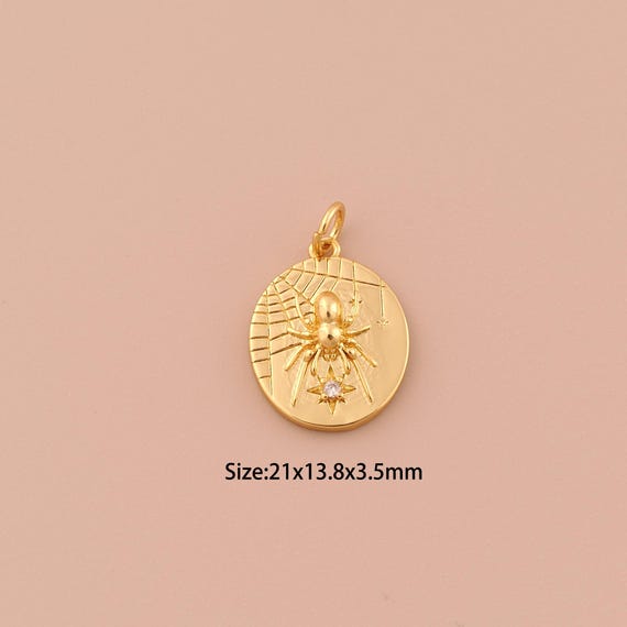 18K Gold Spider Charms,CZ Pave Minimalist Charms Pendants,Spider Charm for DIY Jewelry Making Supply
