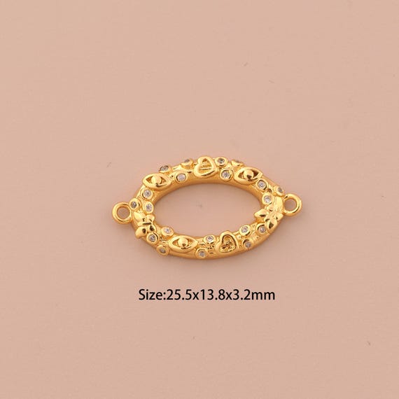 18K Gold Evil Eye Connector,CZ Pave Heart Connector Charms,Oval Connector for DIY Jewelry Making Supply