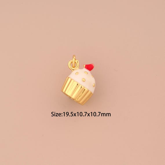 18K Gold Cake Charms,Enamel Cake Charms Pendants,Cake Charm for DIY Jewelry Making Supply