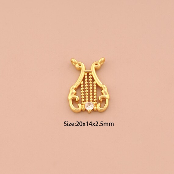 18K Gold Harp Charms,CZ Pave Harp Charms Pendants,Harp Charm for DIY Jewelry Making Supply