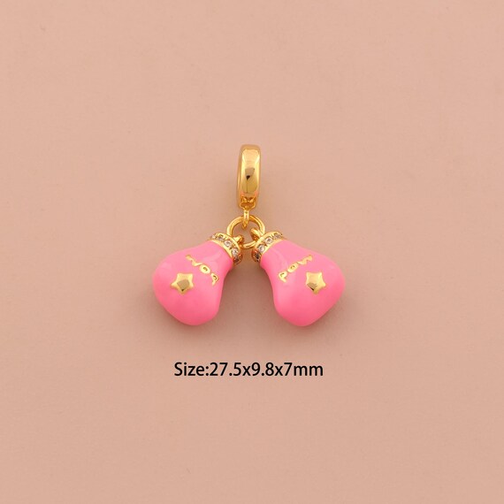 18K Gold Boxing Charms,Enamel Boxing Gloves Charms Pendants,CZ Pave Gloves Charm for DIY Jewelry Making Supply