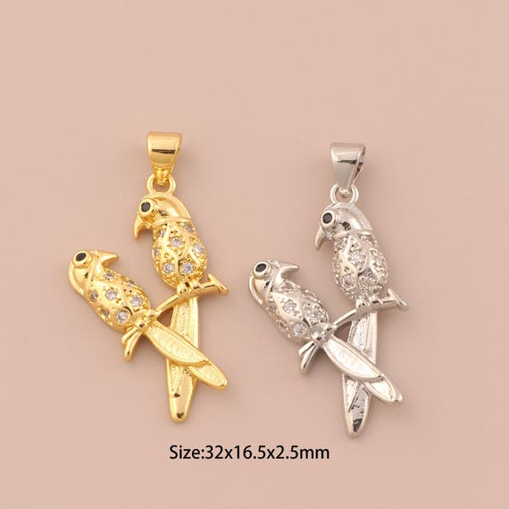 18K Gold Bird Charms,CZ Pave Bird Charms Pendants,Animal Charm for DIY Jewelry Making Supply