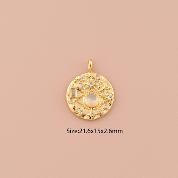 18K Gold Evil Eye Charms,CZ Pave Minimalist Charms Pendants,Sun Charm for DIY Jewelry Making Supply