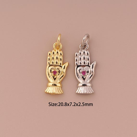 18K Gold Heart Charms,CZ Pave Minimalist Charms Pendants,Hand Charm for DIY Jewelry Making Supply