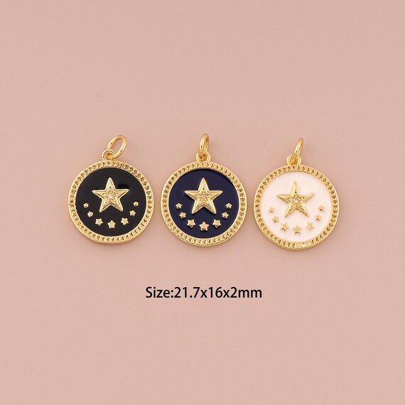18K Gold Star Charms,CZ Pave Minimalist Charms Pendants,Enamel Star Charm for DIY Jewelry Making Supply