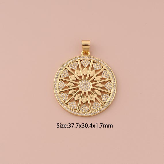 18K Gold Round Charms,CZ Pave Minimalist Charms Pendants,Round Charm for DIY Jewelry Making Supply