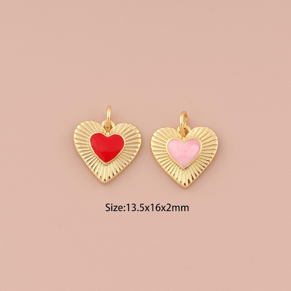 18K Gold Heart Charms,Enamel Minimalist Charms Pendants,Heart Charm for DIY Jewelry Making Supply