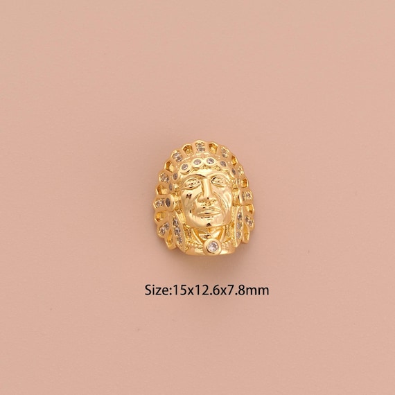 18K Gold Egyptian Pharaoh Spacer Bead,CZ Pave Minimalist Bead,Character Bead for DIY Jewelry Making Supply