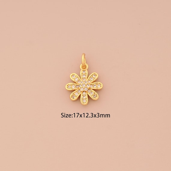18K Gold Daisy Charms,CZ Pave Daisy Charms Pendants,Daisy Charm for DIY Jewelry Making Supply