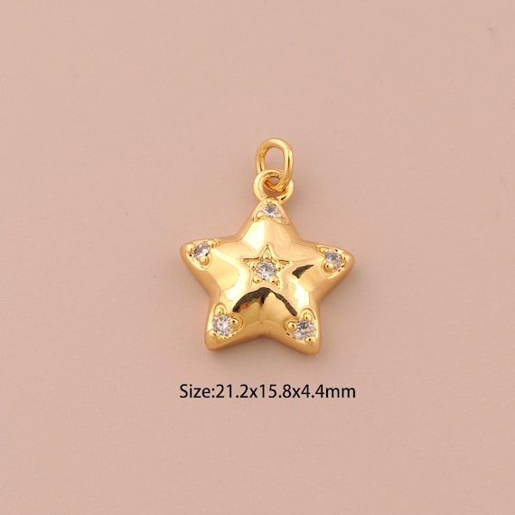 18K Gold Star Charms,CZ Pave Celestial Charms Pendants,Star Charm for DIY Jewelry Making Supply