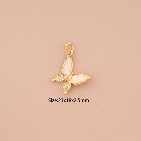 18K Gold Butterfly Charms,CZ Pave Butterfly Charms Pendants,Butterfly Charm for DIY Jewelry Making Supply