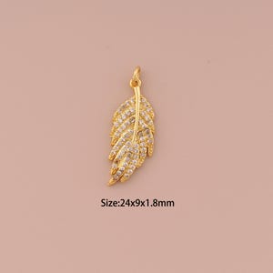 18K Gold Feather Charms,CZ Pave Minimalist Charms Pendants,Feather Charm for DIY Jewelry Making Supply
