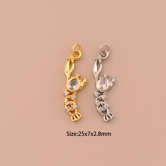 18K Gold Lobster Charms,CZ Pave Minimalist Charms Pendants,Lobster Charm for DIY Jewelry Making Supply