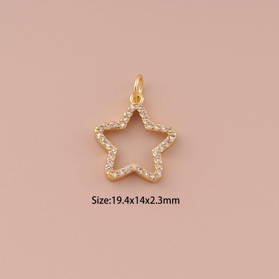 18K Gold Star Charms,CZ Pave Minimalist Charms Pendants,Star Charm for DIY Jewelry Making Supply