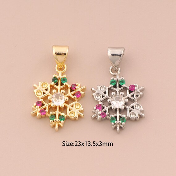 18K Gold Snowflake Charms,CZ Pave Snowflake Charms Pendants,Snowflake Charm for DIY Jewelry Making Supply