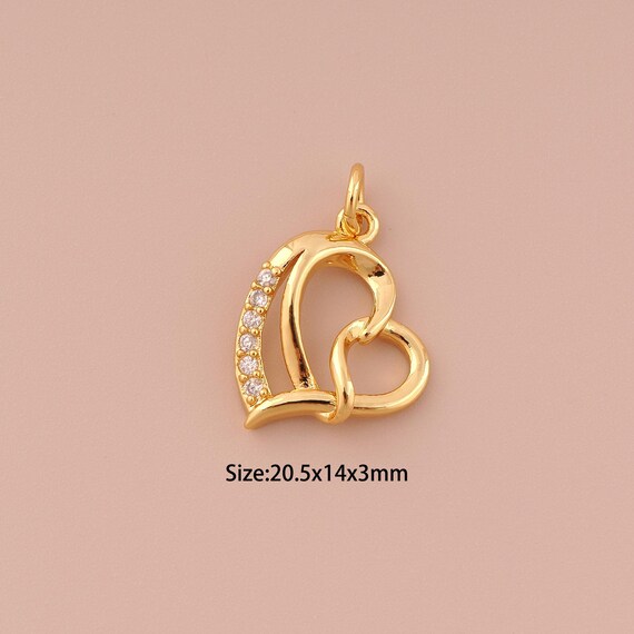 18K Gold Heart Charms,CZ Pave Minimalist Charms Pendants,Heart Charm for DIY Jewelry Making Supply