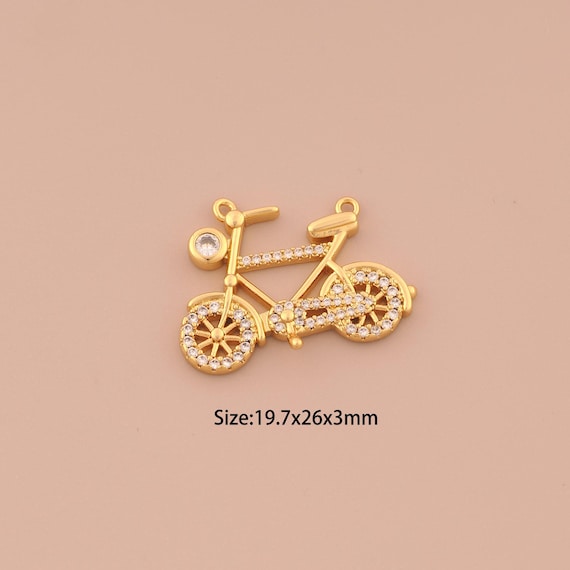 18K Gold Bicycle Charms,CZ Pave Bicycle Charms Pendants,Bicycle Charm for DIY Jewelry Making Supply