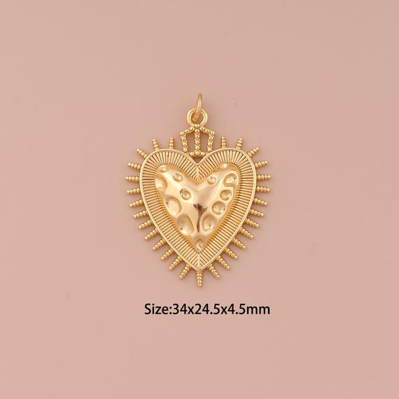 18K Gold Heart Charms,Minimalist Charms Pendants,Heart Charm for DIY Jewelry Making Supply