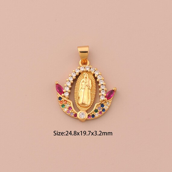 18K Gold Virgin Mary Charms,CZ Pave Religious Charms Pendants,Catholic Charm for DIY Jewelry Making Supply