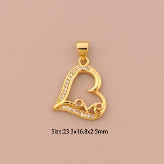 18K Gold Heart Charms,CZ Pave Love Charms Pendants,Letter Charm for DIY Jewelry Making Supply