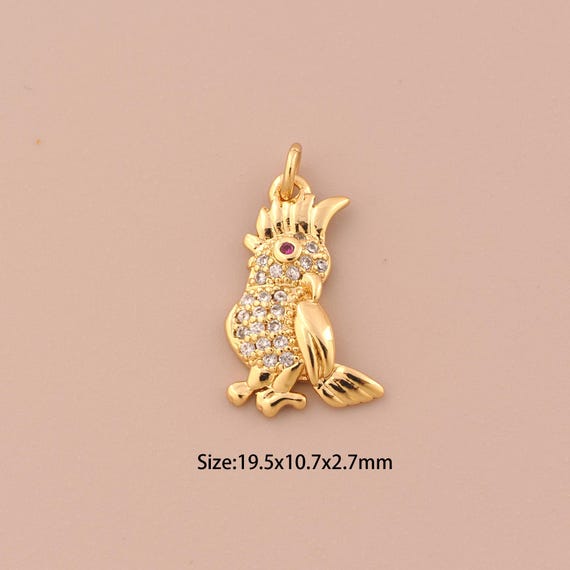 18K Gold Bird Charms,CZ Pave Animal Charms Pendants,Bird Charm for DIY Jewelry Making Supply