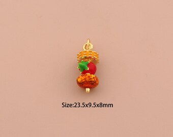 18K Gold Barbecue Charms,Enamel Kebab Charms Pendants,BBQ Charm for DIY Jewelry Making Supply