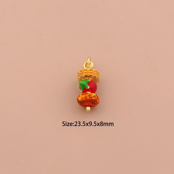 18K Gold Barbecue Charms,Enamel Kebab Charms Pendants,BBQ Charm for DIY Jewelry Making Supply