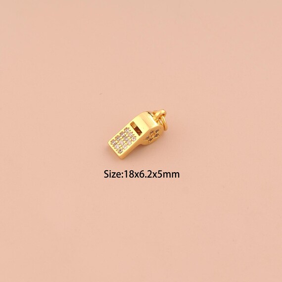 18K Gold Whistle Charms,CZ Pave Whistle Charms Pendants,Whistle Charm for DIY Jewelry Making Supply