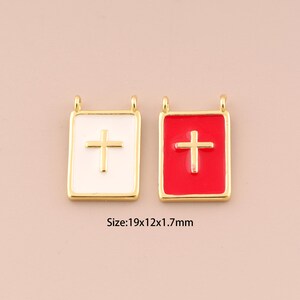 18K Gold Kreuz Charms, Emaille Charms Anhänger, christlicher Charm für die DIY Schmuckherstellung