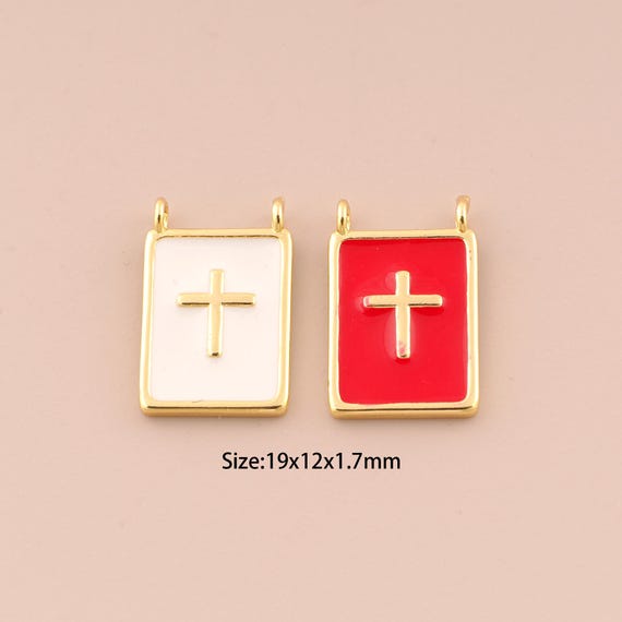 18K Gold Cross Charms,Enamel Charms Pendants,Christian Charm for DIY Jewelry Making Supply