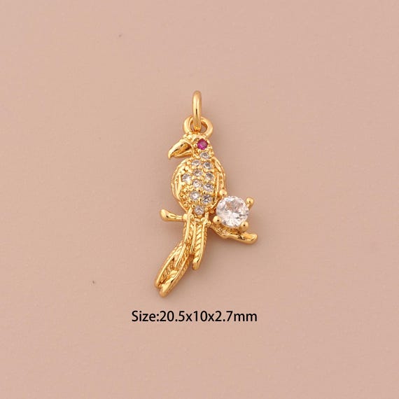 18K Gold Bird Charms,CZ Pave Animal Charms Pendants,Bird Charm for DIY Jewelry Making Supply
