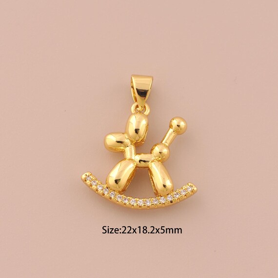 18K Gold Rocking Dog Charms,CZ Pave Rocking Dog Charms Pendants,Rocking Dog Charm for DIY Jewelry Making Supply