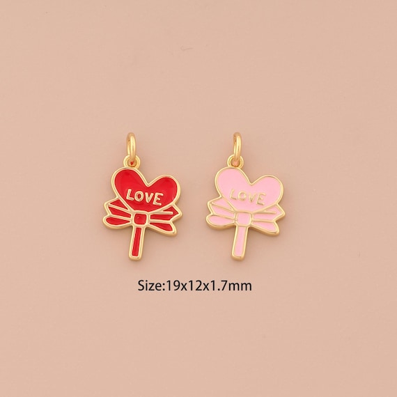 18K Gold Magic Wand Charms,Enamel Heart Charms Pendants,LOVE Charm for DIY Jewelry Making Supply