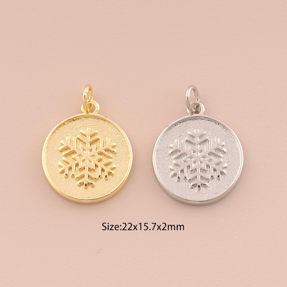 18K Gold Snowflake Charms,Snowflake Charms Pendants,Round Charm for DIY Jewelry Making Supply