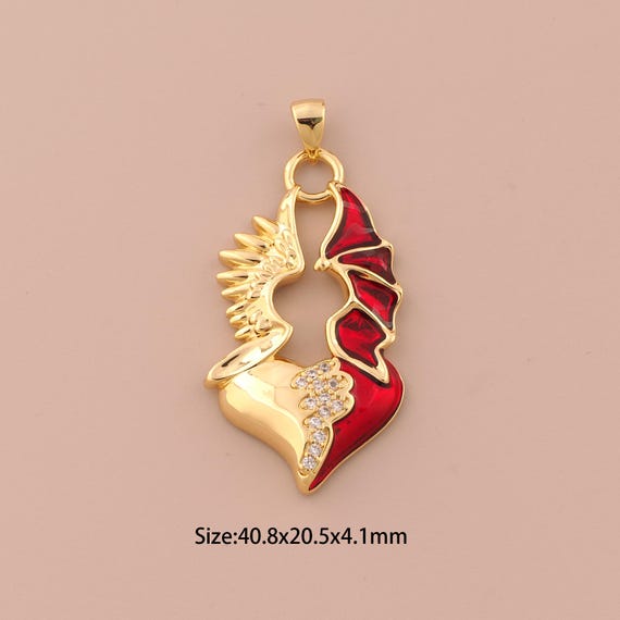 18K Gold Heart Charms,CZ Pave Wing Charms Pendants,Enamel Heart Charm for DIY Jewelry Making Supply