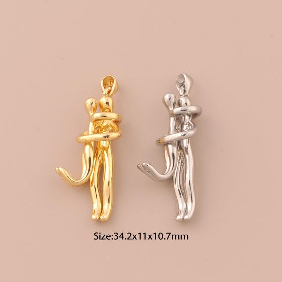 18K Gold Embrace Charm,Character Pendant,Couple Charm,DIY Jewelry Supplies