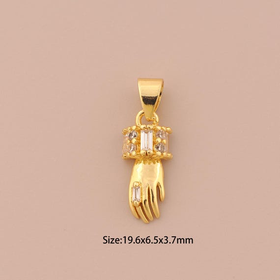 18K Gold Gesture Charms,CZ Pave Hand Charms Pendants,Gesture Charm for DIY Jewelry Making Supply