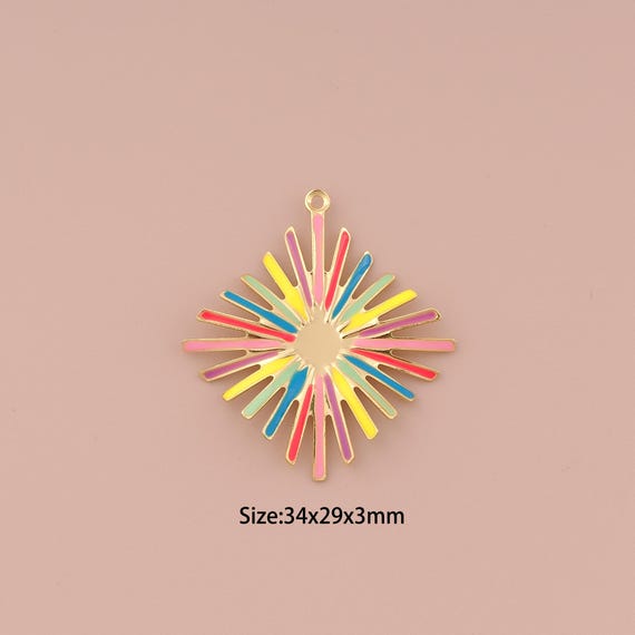 18K Gold Flower Charms,Enamel Minimalist Charms Pendants,Rainbow Charm for DIY Jewelry Making Supply
