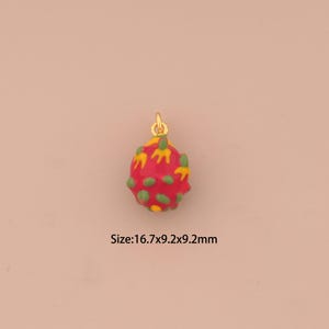 18K Gold Dragon Fruit Charms,Enamel Fruit Charms Pendants,Dragon Fruit Charm for DIY Jewelry Making Supply