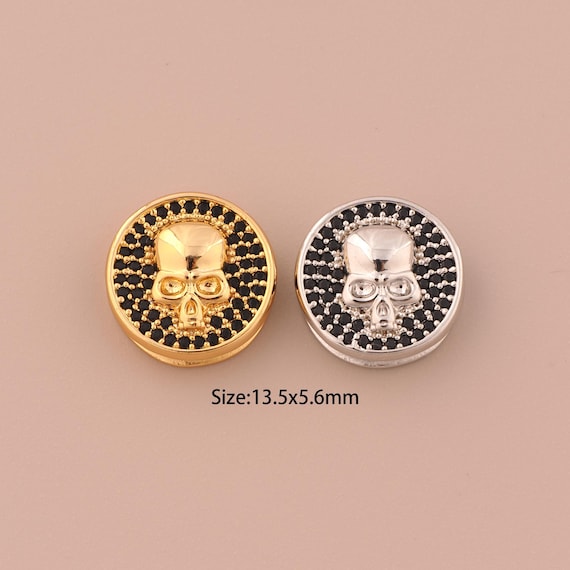 18K Gold Skull Spacer Bead,Micropavé CZ Minimalist Bead,Round Skull Bead for DIY Jewelry Making Supply