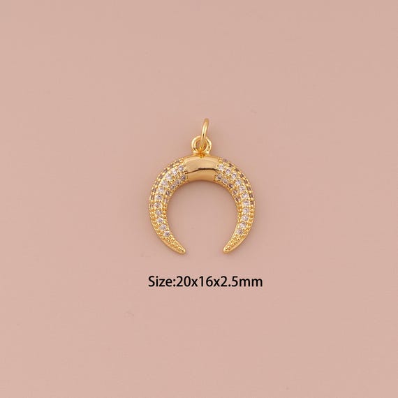 18K Gold Cow Horn Charms,CZ Pave Minimalist Charms Pendants,Cow Horn Charm for DIY Jewelry Making Supply