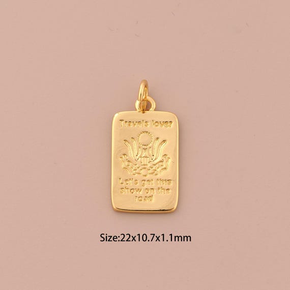 18K Gold Travels Lover Charms,Letter Charms Pendants,Square Charm for DIY Jewelry Making Supply