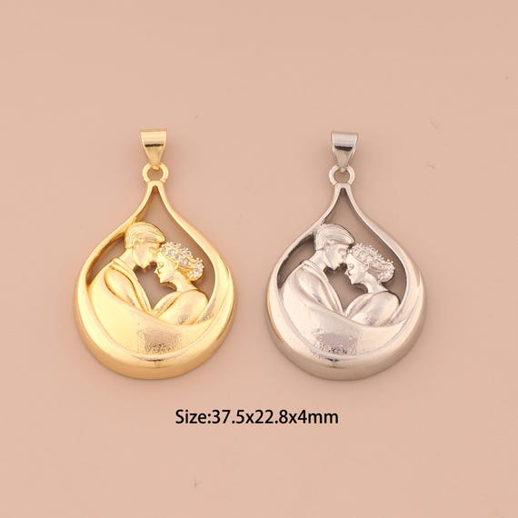 18K Gold Water Drop Charms,CZ Pave Love Charms Pendants,Couple Charm for DIY Jewelry Making Supply